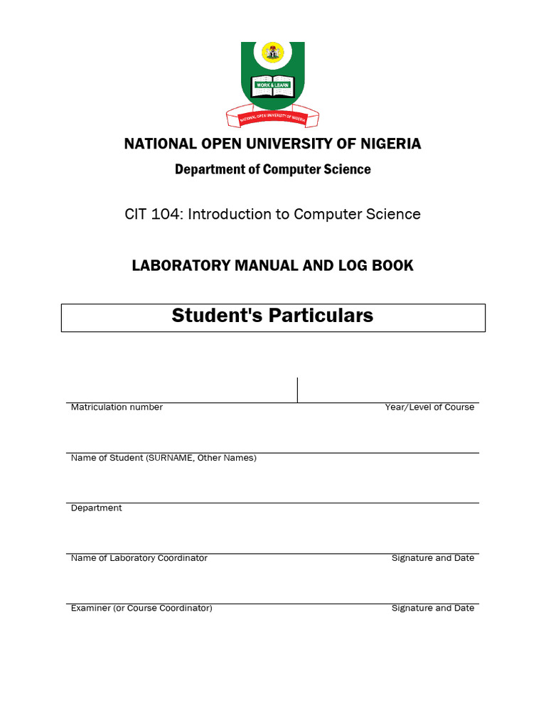 CIT 104 Laboratory Manual and Log Book | PDF