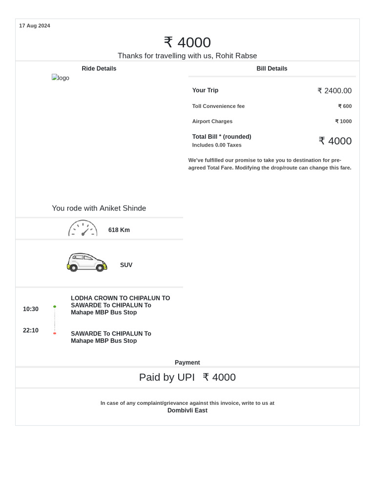 Cab Bill Template PDF