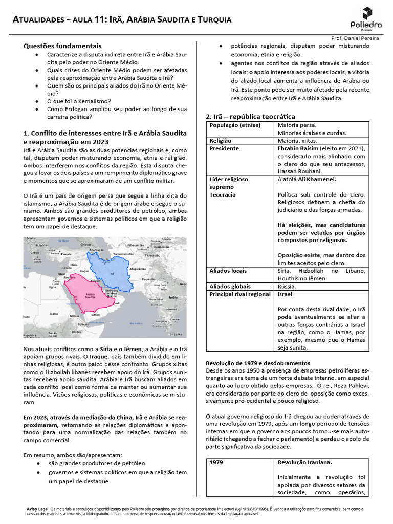 Aula 11 Irã Arábia Turquia | PDF