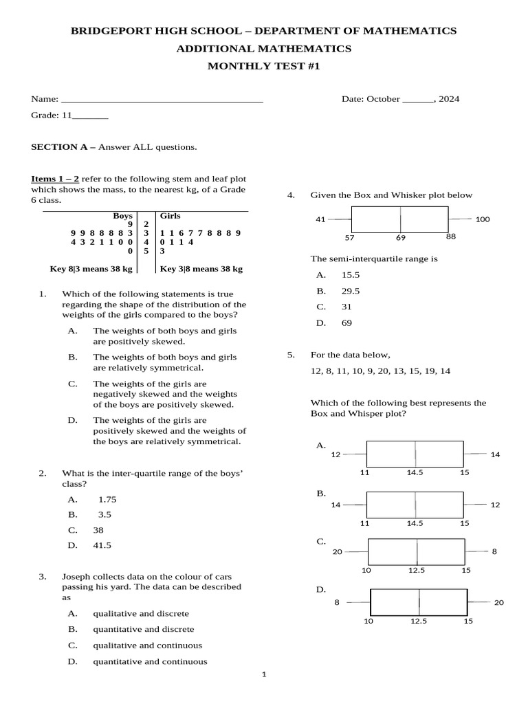 Add Month Monthly Test 1 Oct 2024 | PDF