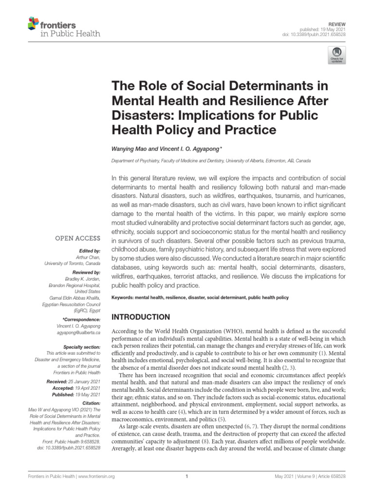 The Role of Social Determinants in Mental Health and Resilience After ...