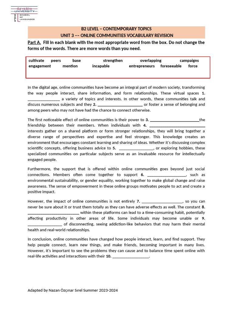 Unit 1 - Contemporary Topics 3 Unit 3 Vocab Revision | PDF
