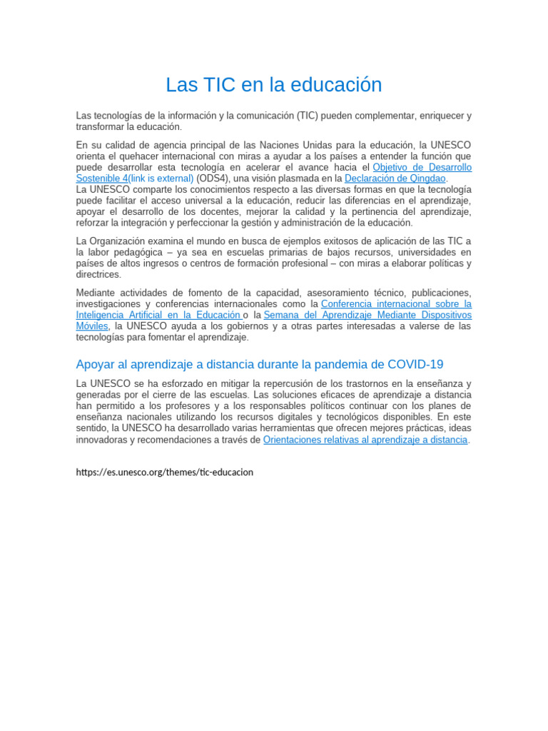 Las TIC en La Educación | PDF