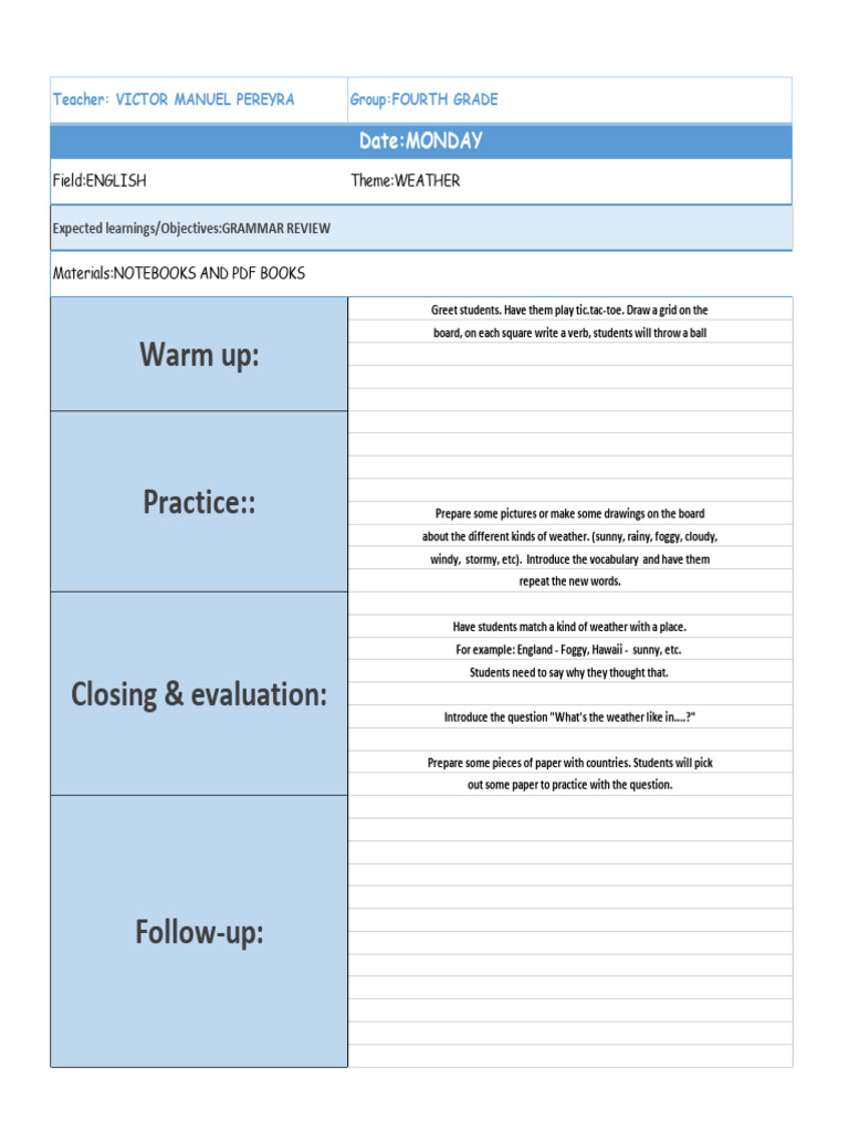 Lesson Plan Weather Pdf