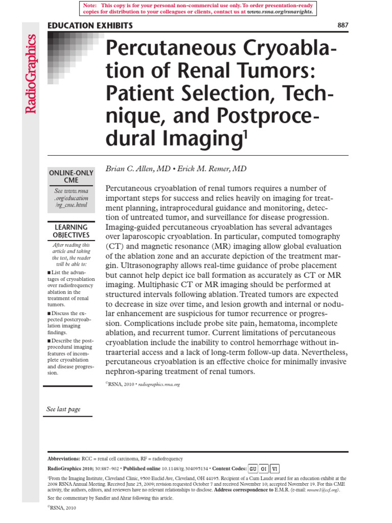 Percutaneous Cryoablation of Renal Tumors | PDF