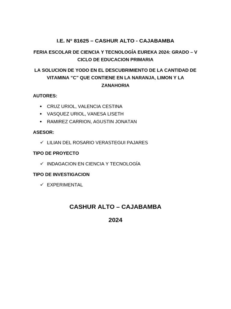 Feria Escolar de Ciencia y Tecnología Eureka 2024 | PDF