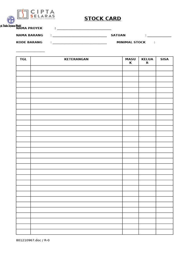 Kartu Stock Ehs Kai Pdf
