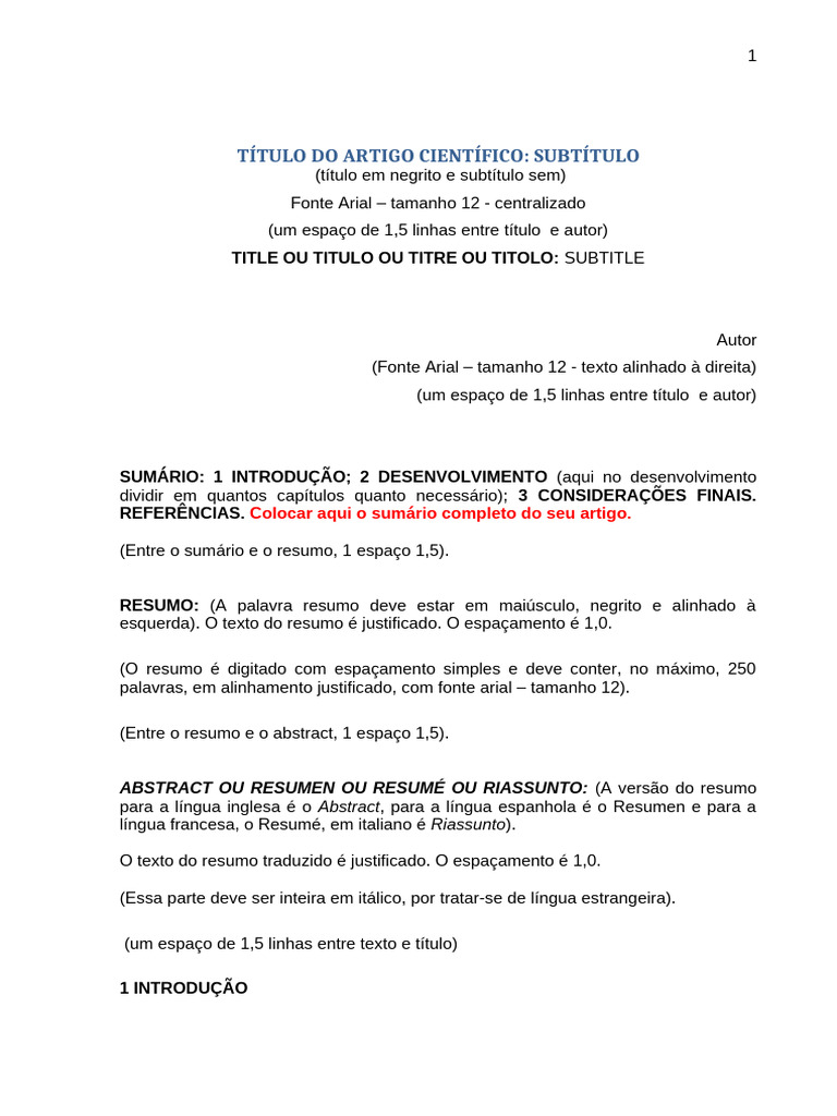 Modelo Do Artigo - Como Escrever o Artigo | PDF | Abstract (resumo ...