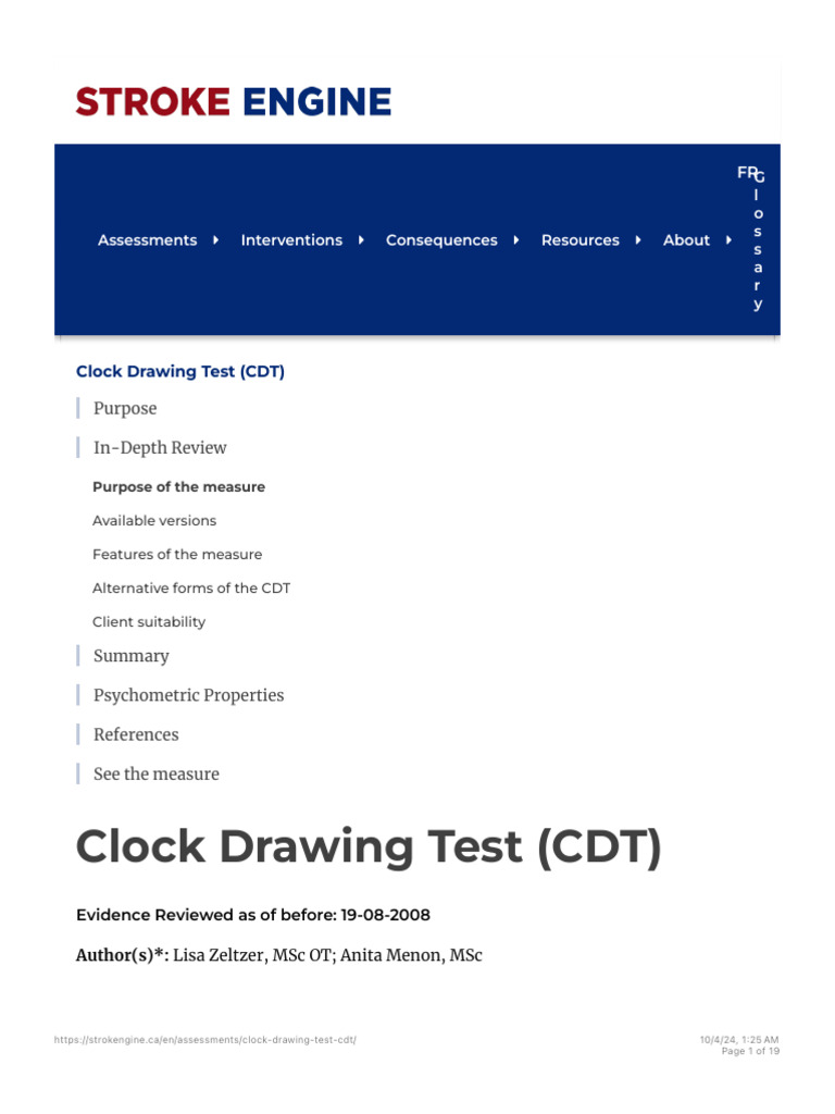 Clock Drawing Test (CDT) - Strokengine | PDF
