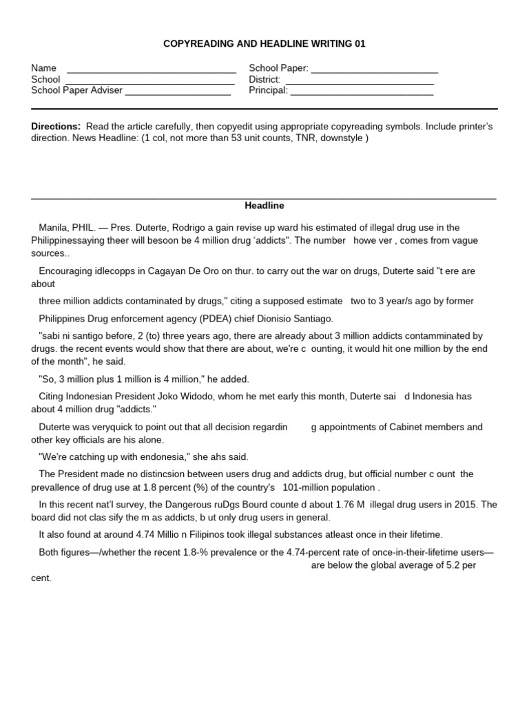 Copyreading and Headline Writing | PDF