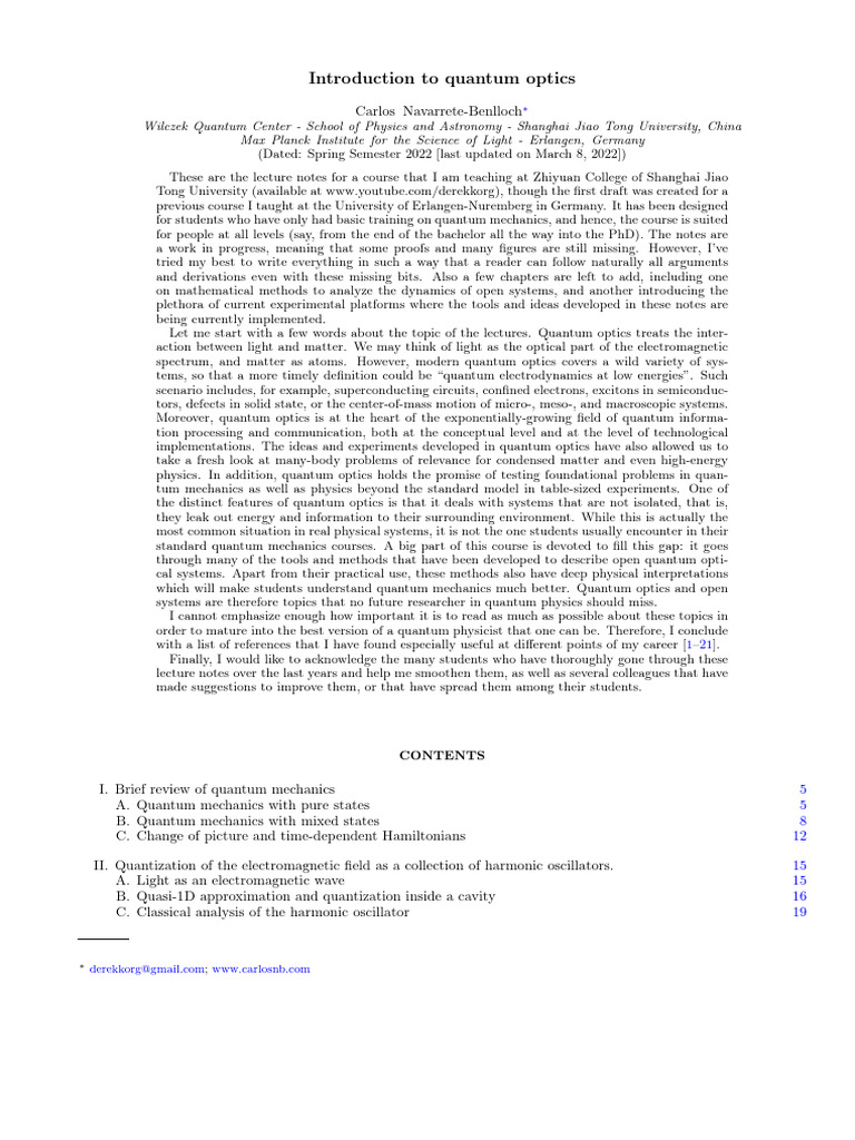 Notes For Quantum Optics | PDF