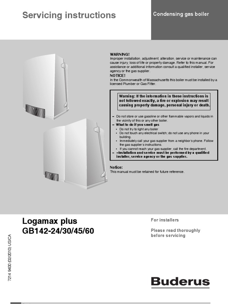 Buderus Logamax Gb142 Service Instructions En 2 2010 Pdf Water Heating Boiler