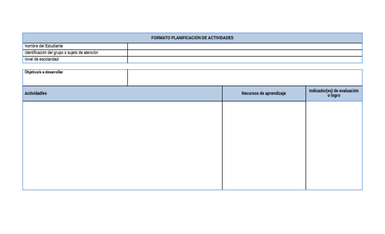 Formato Planificación de Actividades | PDF