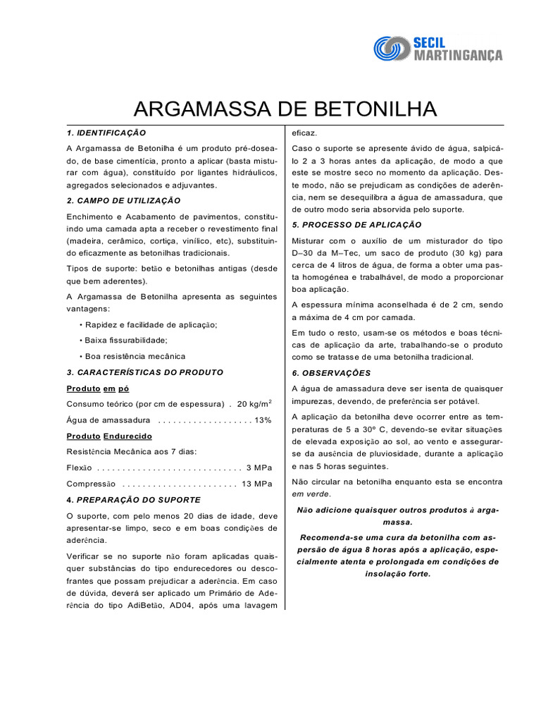 cat_Argamassa de Betonilha | PDF