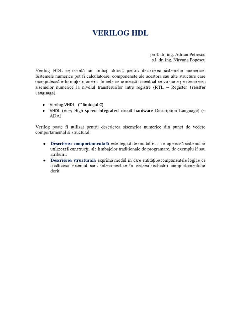 VERILOG HDL - Tutorial 29 Pagini | PDF