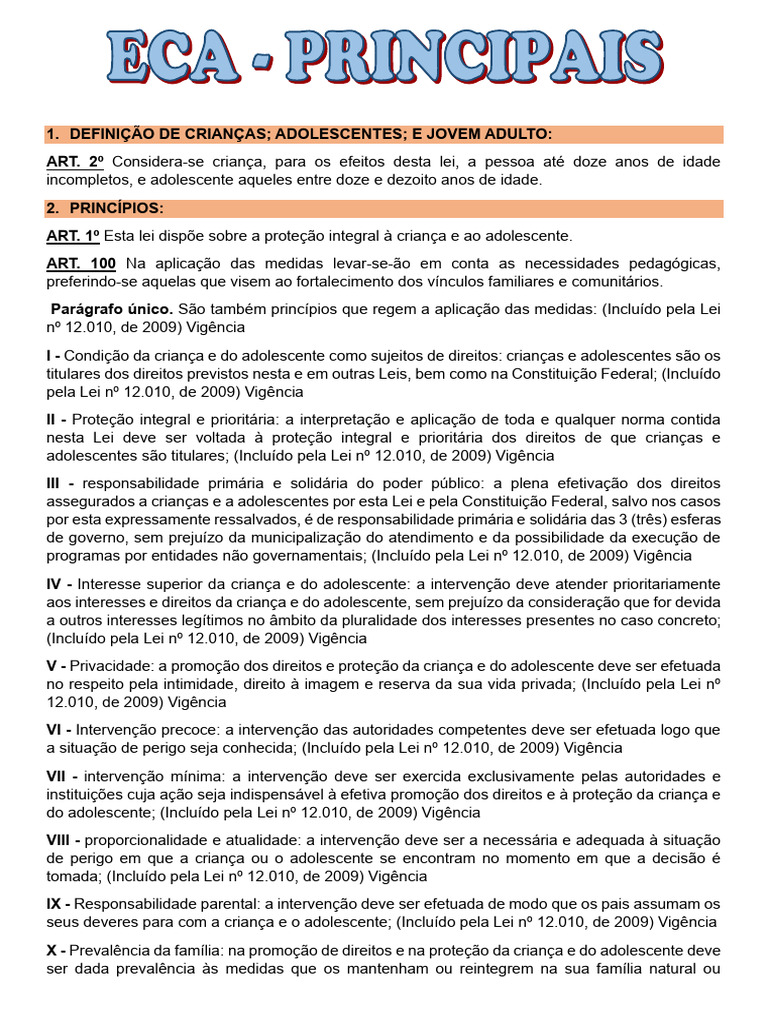Principais Artigos do ECA para Concursos | PDF | Família | Adolescência