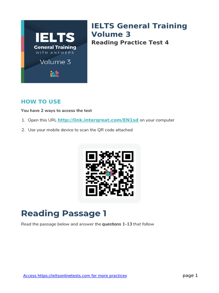 Ielts General Training Volume 3 - Reading Practice Test 4 v9 2449 | PDF