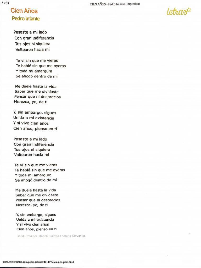Cien años letra | PDF