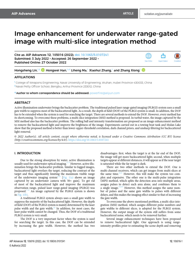 Image - Enhancement - For - Underwater - Range-Gated - Image With Multi ...