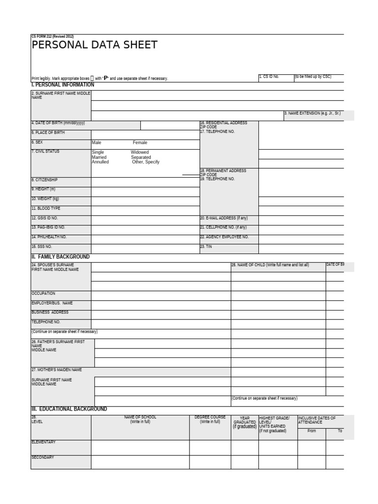 CSC Form 212 Revised 2012 Compress | PDF