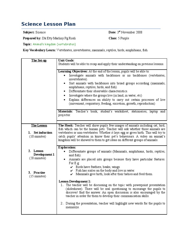 Science Lesson Plan | PDF | Vertebrates | Birds