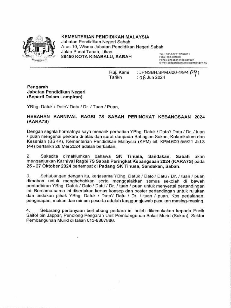 Hebahan Karnival Ragbi 7S Kara7s 2024 | PDF