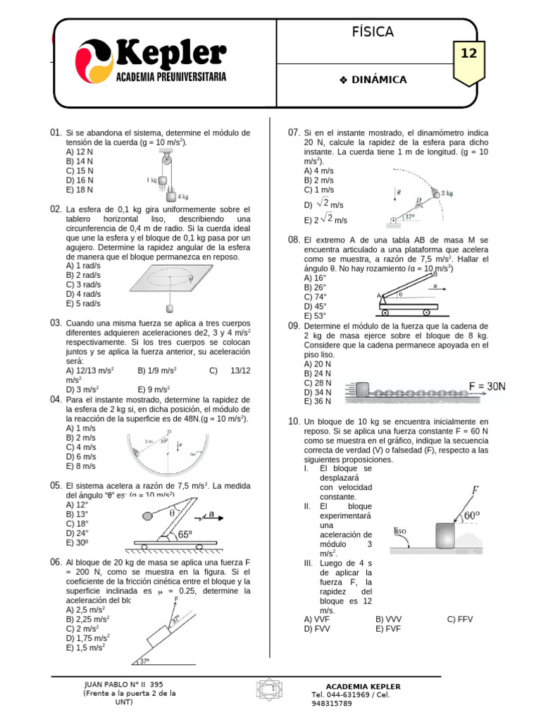 Física Sem 12 (Dinámica) Letras Prof. Avalos | PDF