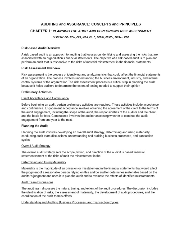 Preliminary Risk Assessment in Auditing | PDF | Audit | Finance & Money ...