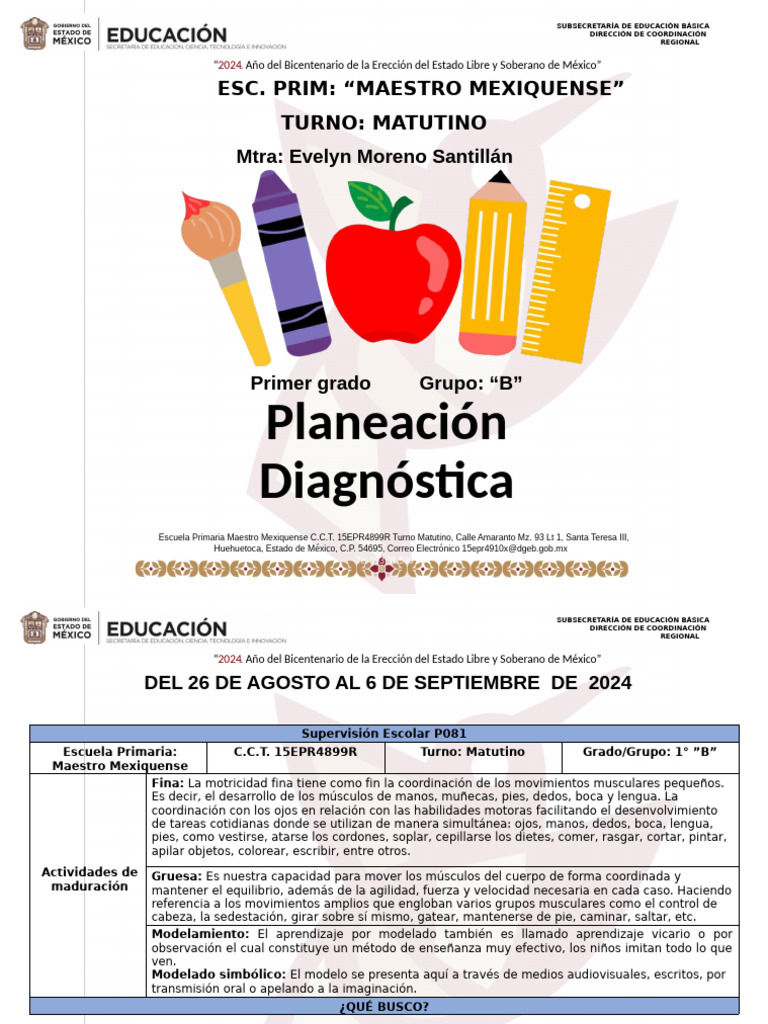 Planeación Diagnóstica Primero Del 26 de Agosto Al 6 de Septiembre | PDF