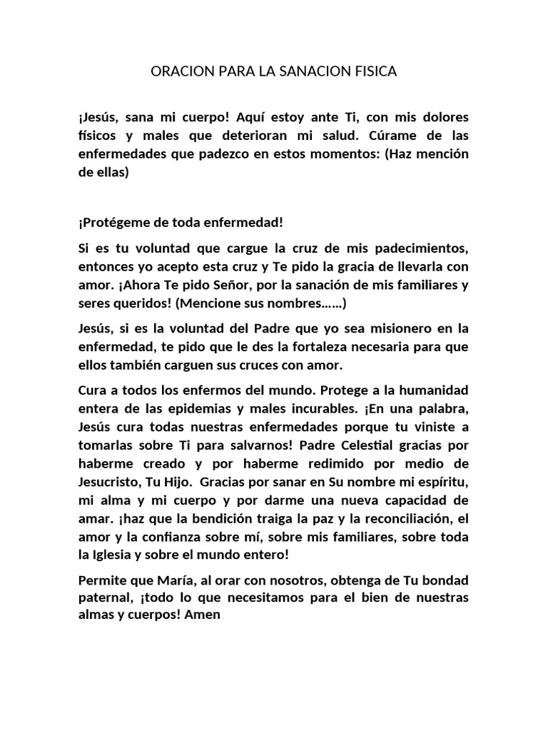 Oracion para La Sanacion Fisica | PDF