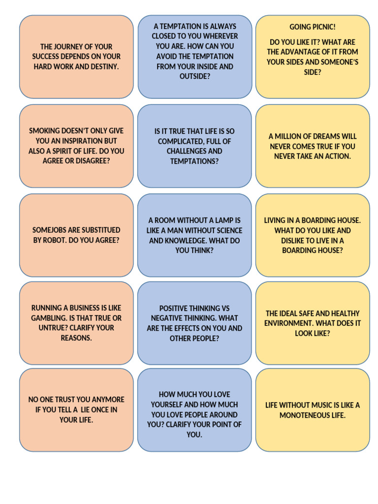English Speaking Topic Cards For Intermediateadvan CLT Communicative ...