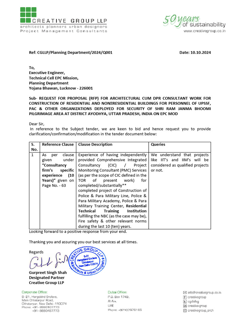 Query Letter For UP Ayodhya Tender | PDF