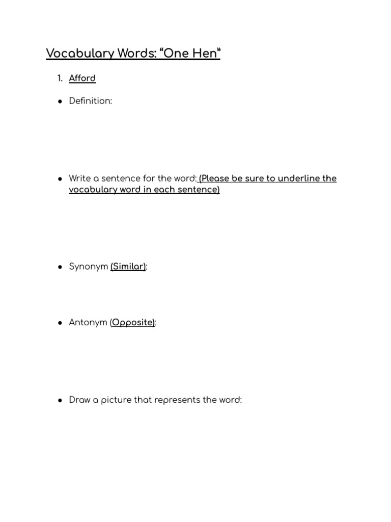 Vocabulary Worksheet Pdf