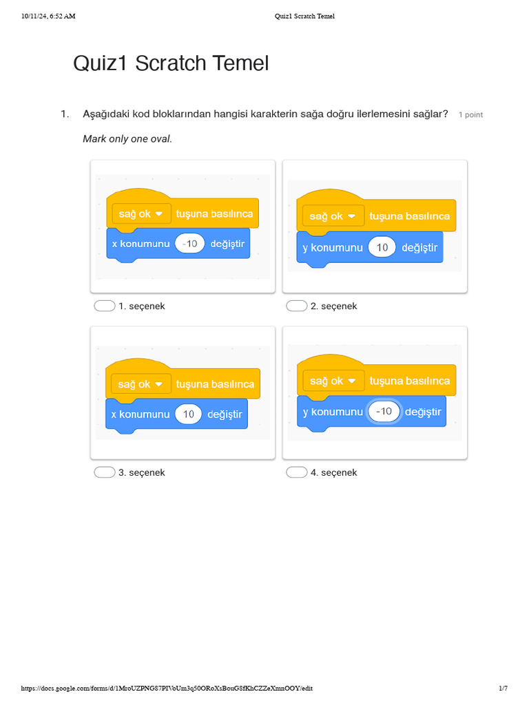 Quiz1 Scratch Temel - Google Forms | PDF