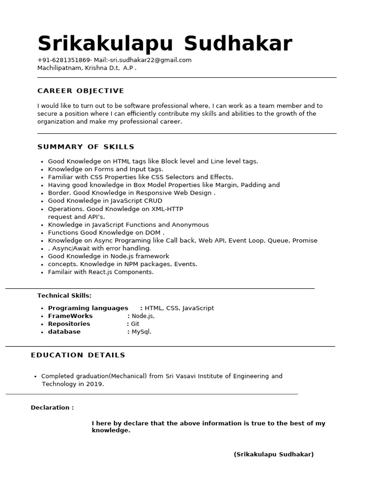 Sudhakar - Resume | PDF