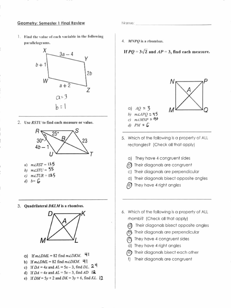 Semester 1 Final Rev Key | PDF