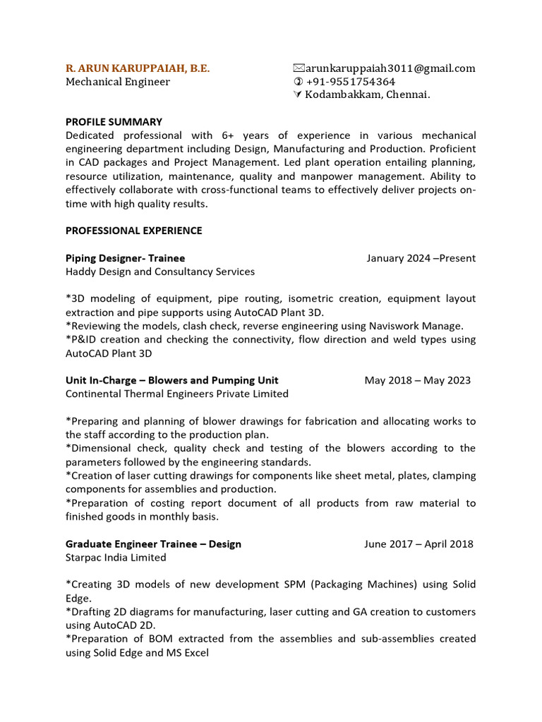 Arun Karuppaiah R - CV | PDF
