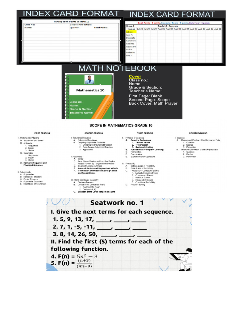 Grade 10 Scope Notebook Index | PDF