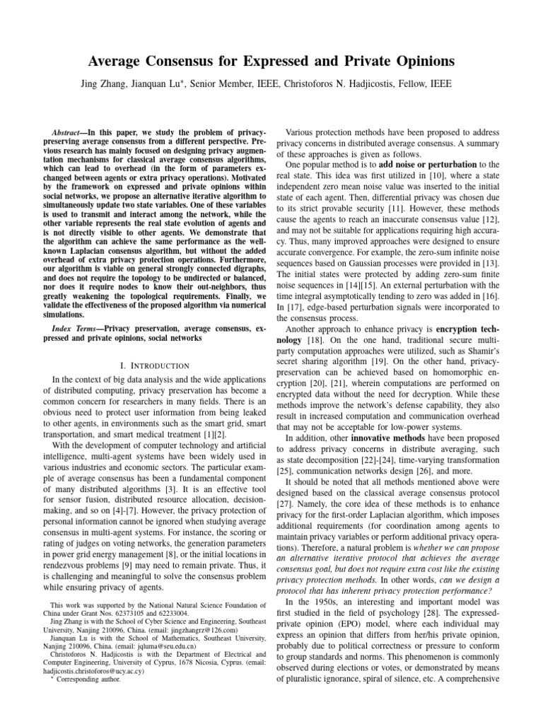 Average Consensus For Expressed and Private Opinions | PDF