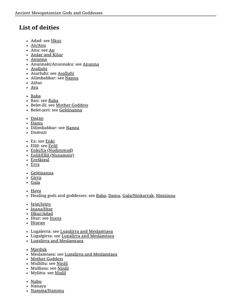 Ancient Mesopotamian Gods and Goddesses List of deities PDF