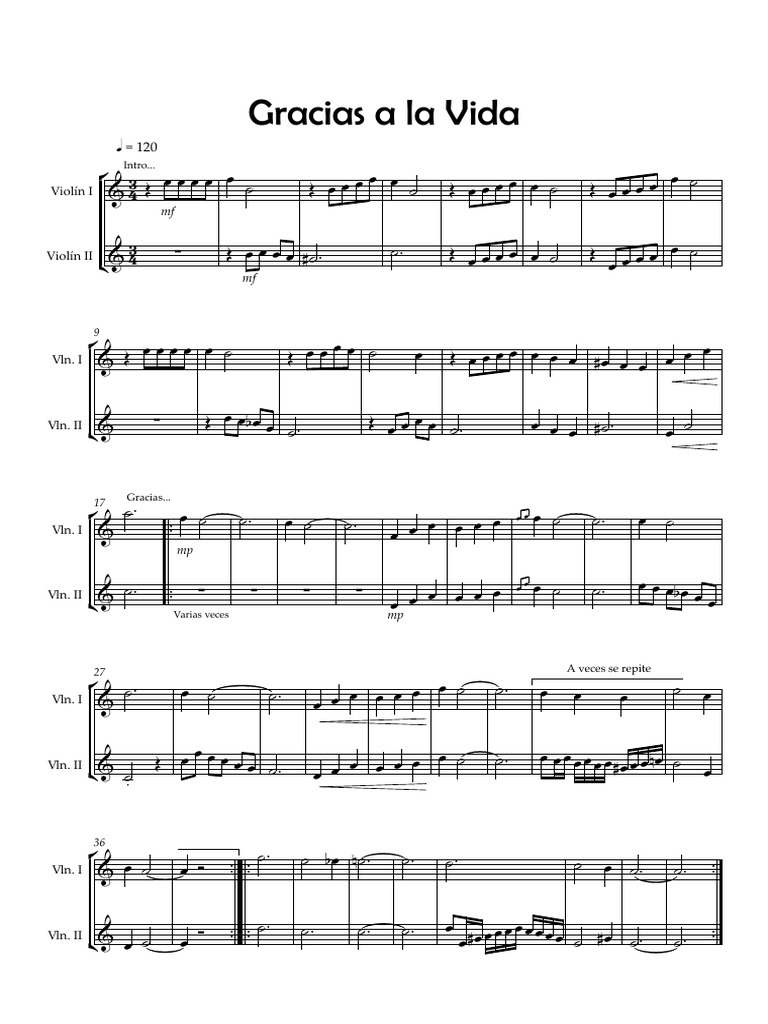 Gracias A La Vida Partitura Completa PDF