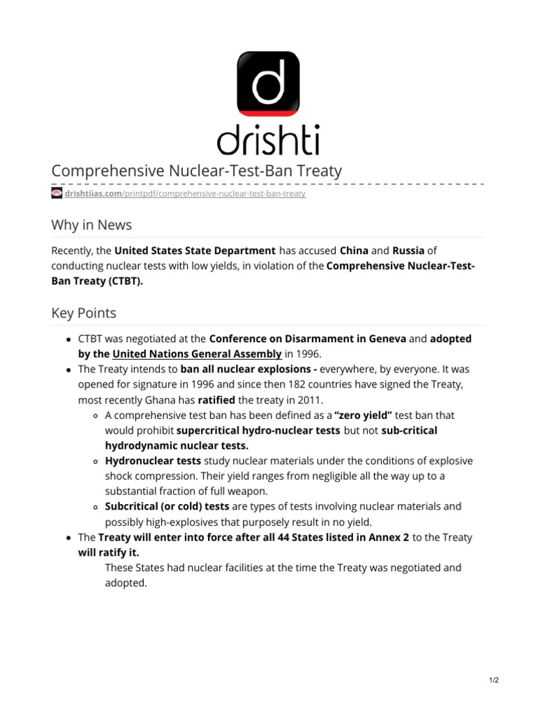 Comprehensive Nuclear Test Ban Treaty | PDF | Nuclear Weapons Testing ...