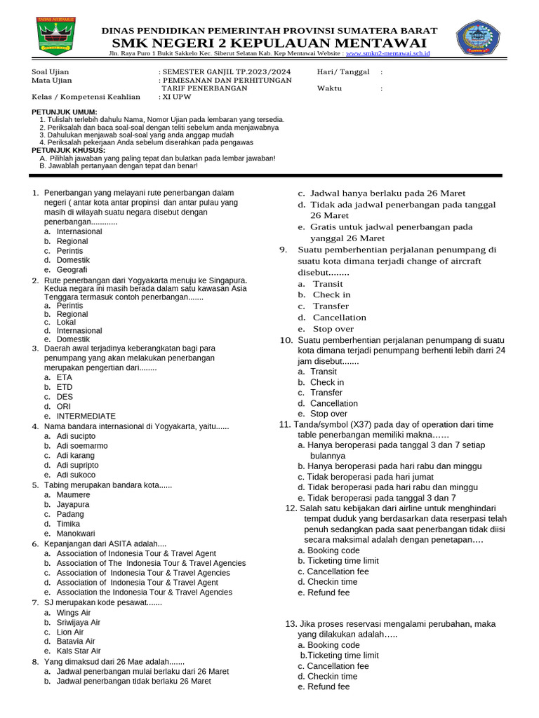 Format Soal Ujian PPTP Upw | PDF
