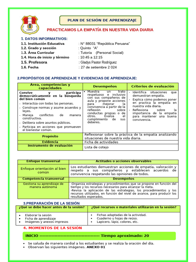 Sesión Tutoria | PDF | Evaluación | Crecimiento personal y profesional