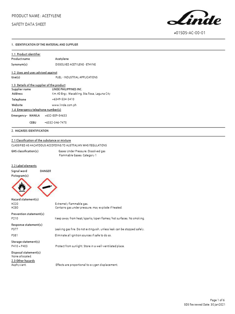 #01sds Ac 00 01 Acetylene | PDF