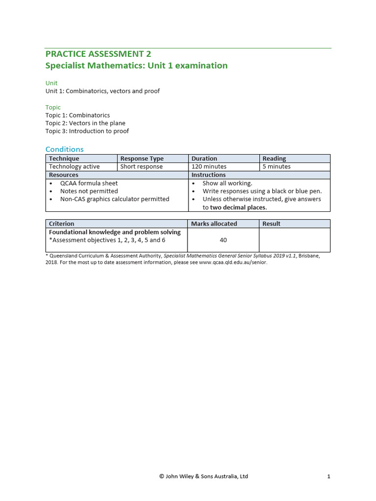 Jacaranda Practice Assessment 2 | PDF