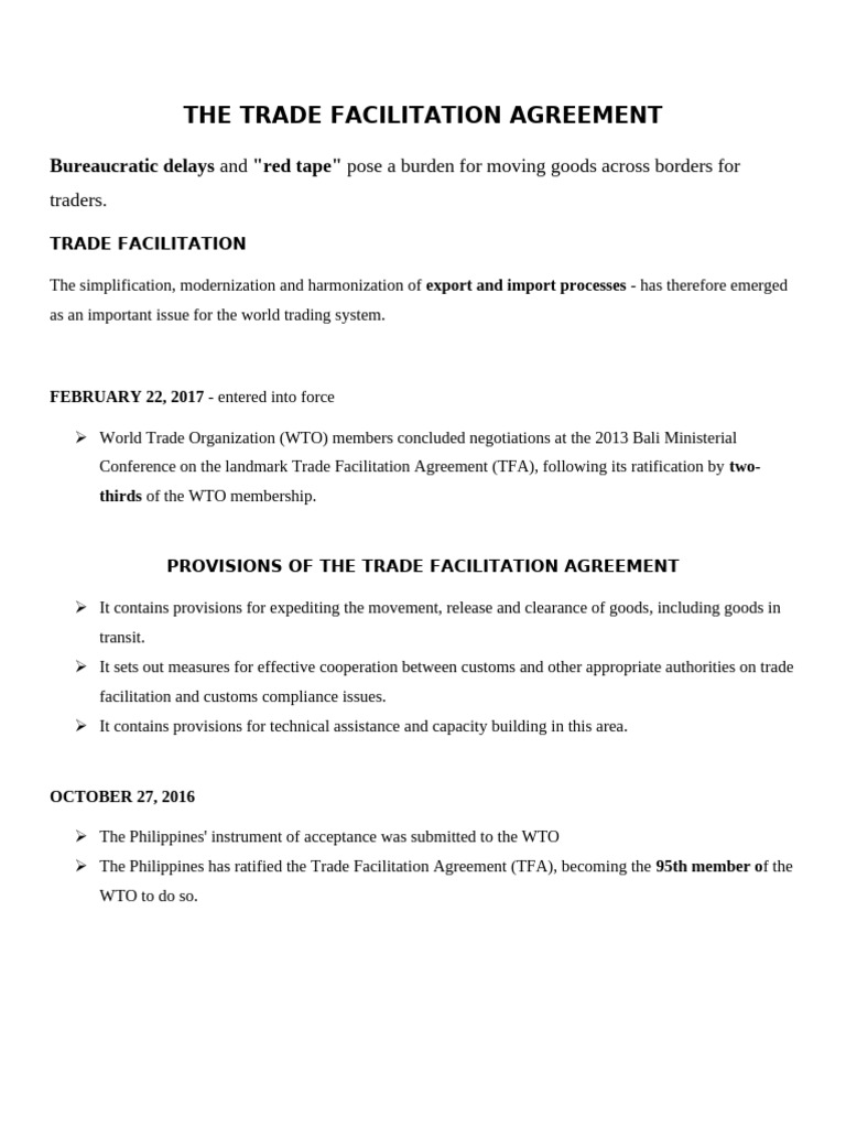 The Trade Facilitation Agreement: Bureaucratic Delays "Red Tape" | PDF