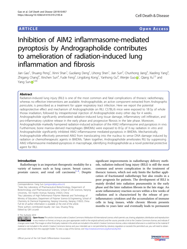 Inhibition of AIM2 in Ammasome-Mediated Pyroptosis by Andrographolide ...