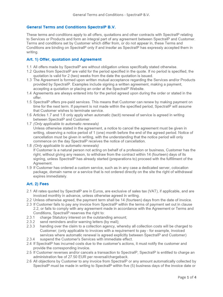 General Terms and Conditions SpectraIP BV | PDF | Legal Liability ...
