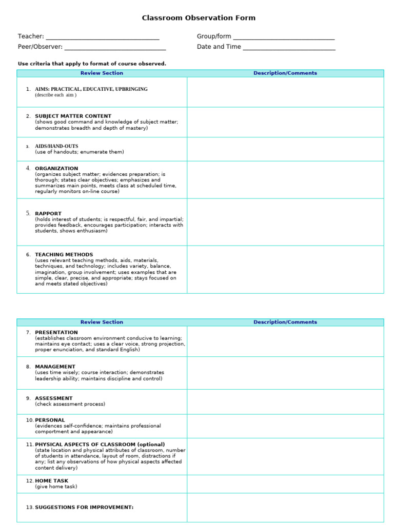 2 ClassroomObservationForm | PDF